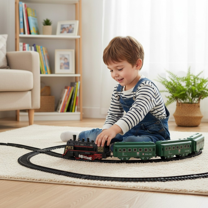 Set trenulet electric interactiv cu locomotiva vagoane si sine de joaca. [2]