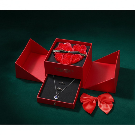 Cadouri pentru EA - Aranjament cadou cu flori de săpun nemuritoare și compartiment secret pentru bijuterii.