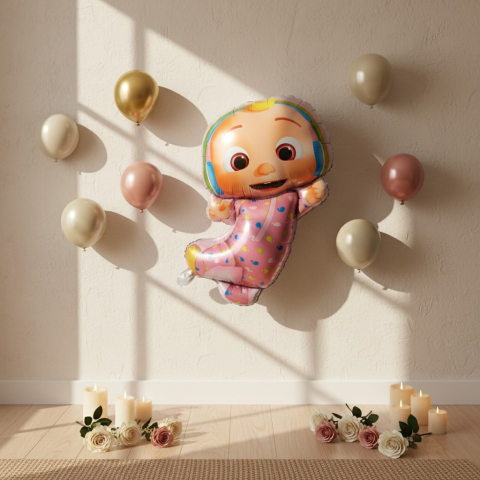 Baloane de poveste - Balon din folie metalizata cu personajul JJ din Cocomelon, 60 cm, pentru decor petreceri copii.