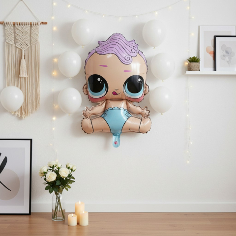 Baloane de poveste - Balon din folie metalizata tip bebelus LOL Surprise, Model 3, dimensiune 60 cm, pentru decor petreceri fetite