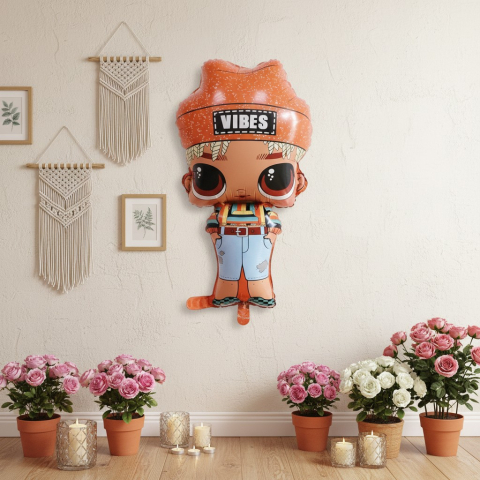 Baloane de poveste - Balon din folie metalizata tip baietel LOL Surprise cu mesaj Vibes, Model 4, dimensiune 60 cm, decor petreceri