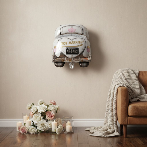 Baloane de poveste - Balon figurina din folie metalizata masina vintage Just Married 60 cm decor nunta