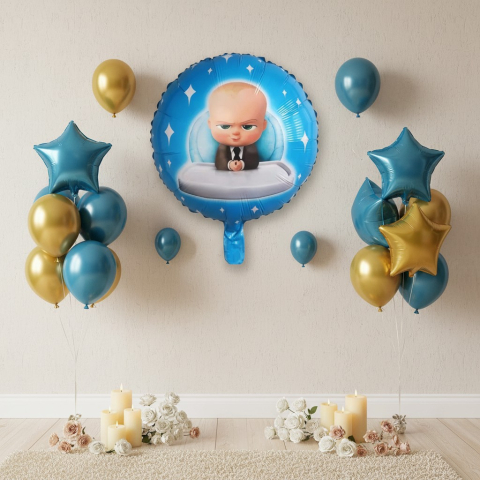 Baloane de poveste - Balon rotund din folie metalizata cu personajul Bebe Boss, diametru 45 cm, pentru decor petrecere copii
