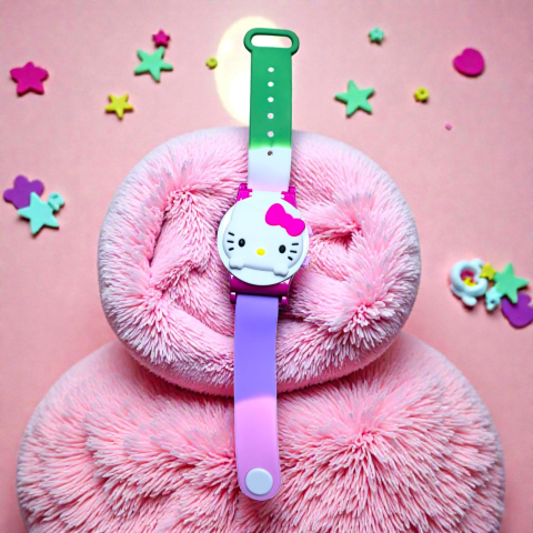 Ceasuri digitale - Ceas digital Happy Time pentru copii, brățară silicon roz cu personaj 3D Hello Kitty și capac rabatabil.
