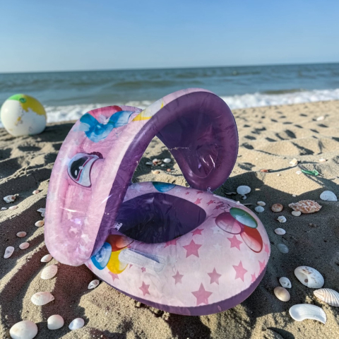 Colace și Piscine Gonflabile - Colac gonflabil pentru bebelusi cu parasolar detasabil si protectie solara