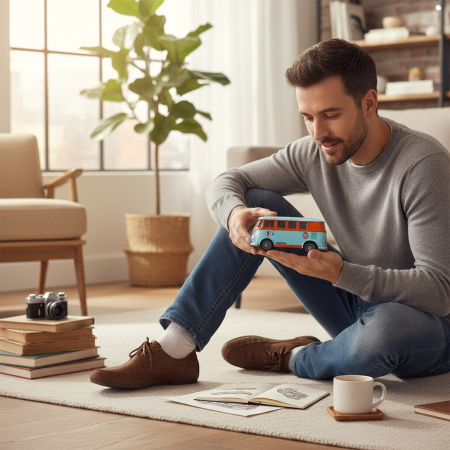 Cadouri pentru EL - Dubă metalică Volkswagen T1 Gulf scara 1:32 cu sunete și lumini aprinse.