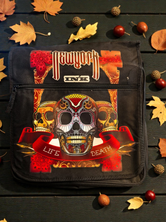 Ghiozdane și Rucsacuri 3D - Geanta laptop tip postas Ed Hardy Miami Ink imprimeu craniu New York Ink