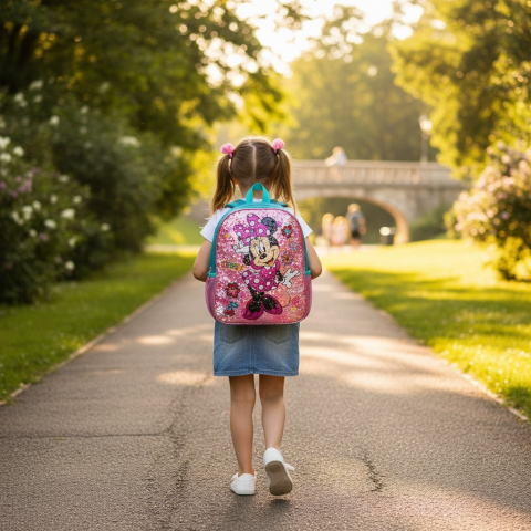 Ghiozdane și Rucsacuri 3D - Ghiozdan roz de gradinita cu Minnie Mouse si paiete reversibile interactive.