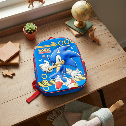 Ghiozdane și Rucsacuri 3D - Ghiozdan albastru de gradinita cu imprimeu Sonic the Hedgehog 32x27x11 cm.