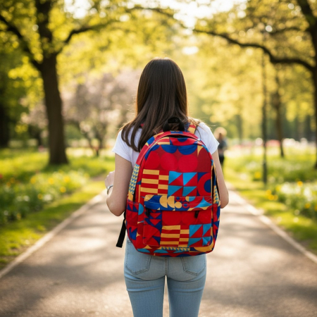 Ghiozdane și Rucsacuri - Rucsac sport modern rosu cu forme geometrice și bretele reglabile.