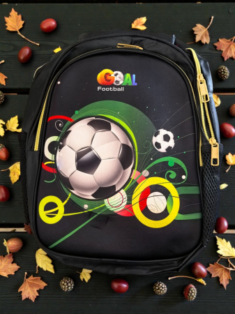 Ghiozdane și Rucsacuri - Ghiozdan școlar albastru pentru băieți cu imprimeu 3D minge de fotbal.