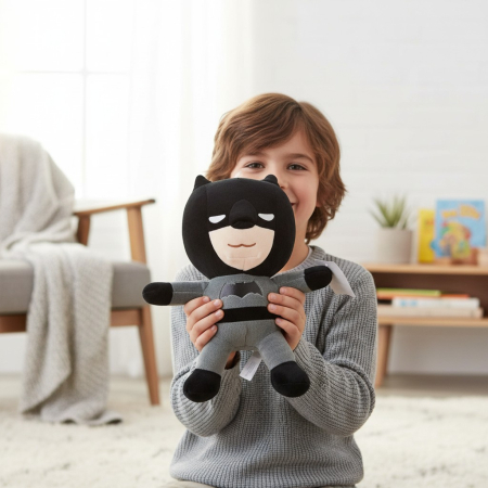 Jucării de Pluș și Prieteni Catifelați - Jucărie din pluș Batman de 30 cm, personaj supererou negru și gri cu pelerină.