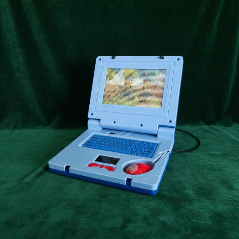 Jucării 3-5 ani - Laptop interactiv de jucărie albastru cu mouse roșu și ecran mecanic carusel ce derulează imagini.