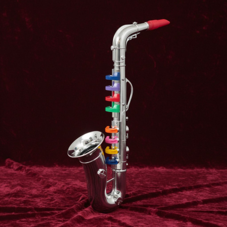 Instrumente muzicale pentru Copii - Saxofon jucărie muzicală auriu cu 8 clape colorate pentru copii 39 cm.