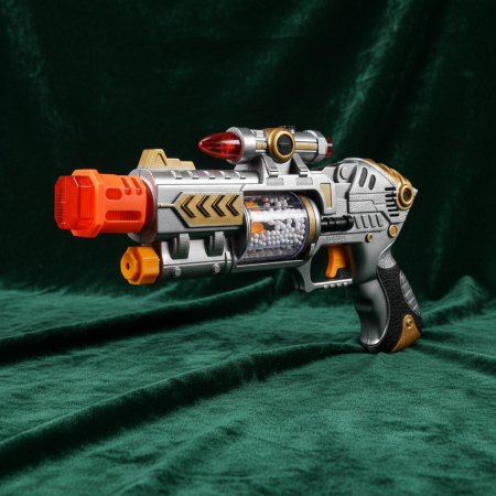 Pistoale de Jucărie - Pistol de jucarie AK928 cu lumini sunete si vibratii argintiu-auriu.