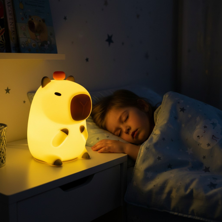 Lămpi de Veghe - Lampa de noapte Capybara din silicon moale cu lumina multicolora si USB.