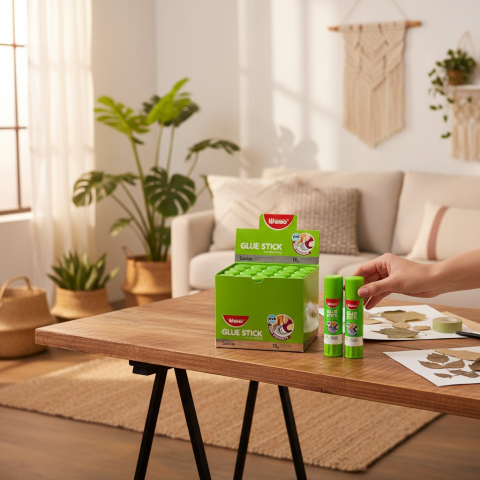 Lipici, Adezivi și Aracet - Lipici solid stick Wenbo 21g pentru hartie aplicat pe un colaj de frunze uscate