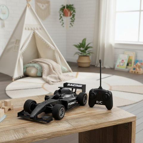 Mașinuțe cu Telecomandă - Mașină de Formula 1 Sports R/C cu radiocomandă, design aerodinamic de culoare închisă, pentru copii de 8+ ani.