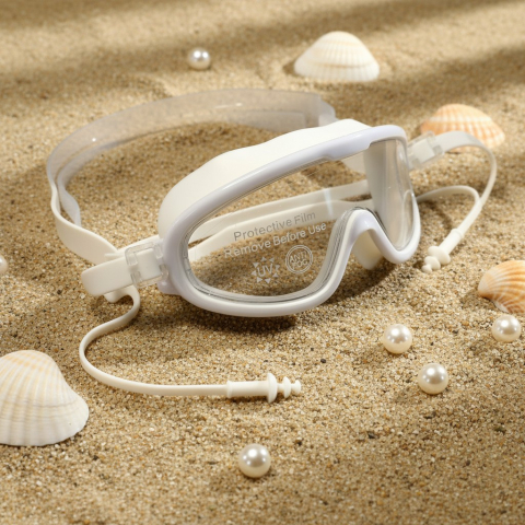 Ochelari de înot - Ochelari de înot albi pentru copii Teeldoo cu dopuri de urechi și protecție UV pe nisip.
