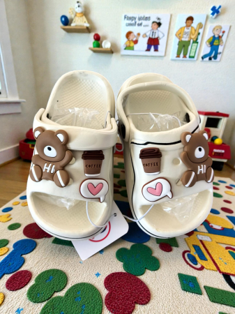 Accesorii pentru copii - Papuci copii tip crocs crem cu ursuleți 3D Fangre