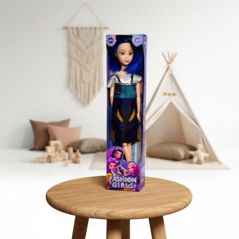 K-Pop Demon Hunters - Păpușă articulată Fashion Girls cu păr albastru și ținută modernă stil K-Pop în cutia originală.
