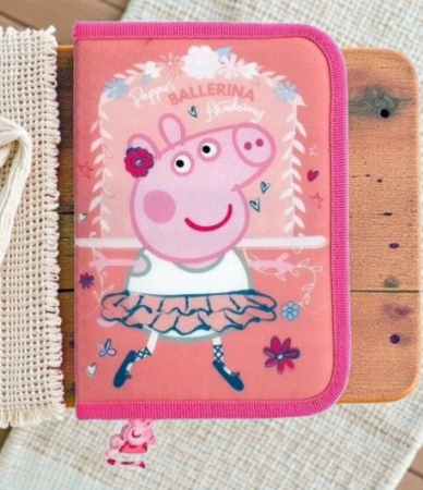 Penare - Penar școlar original Peppa Pig cu un fermoar și două flapsuri interioare pentru organizare, design roz cu Peppa.