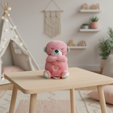 Jucării educative - Jucărie din pluș Vidra Somnoroasă de 30 cm cu funcție de respirație, muzică și lumini ambientale.