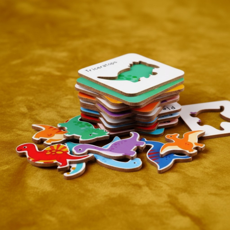 Puzzle-uri - Puzzle educativ cu dinozauri în cutie metalică, 24 de piese de asociere pe 3 niveluri.