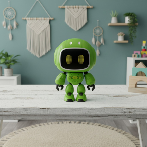 Roboți de jucărie - Robot interactiv verde de 14.5 cm cu ecran LED animat, butoane funcționale, brațe și picioare mobile.
