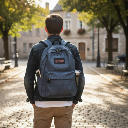 Ghiozdane și Rucsacuri 3D - Rucsac scolar unisex Sport gri melanj cu buzunare laterale si compartiment frontal incapator