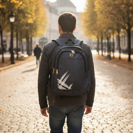 Ghiozdane și Rucsacuri 3D - Rucsac scolar unisex gri cu imprimeu abstract si fermoare aurii