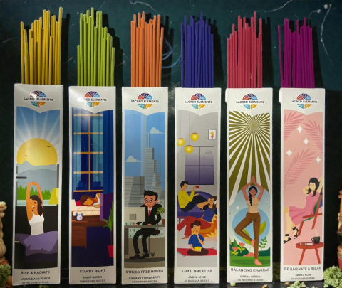 Bețișoare Parfumate - Set bețișoare parfumate BALANCED LIVING Sacred Elements cu 6 arome colorate pentru ritualuri de zi și noapte.