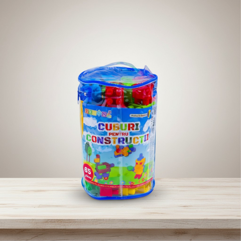 Seturi de Cuburi de Construit - Set educativ cu 65 de cuburi de construit multicolore Robentoys din plastic rezistent.