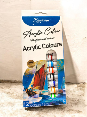 Accesorii Pictură și Desen - Set 12 tuburi de tempera acrilica colorata pentru pictura pe panza si lemn.