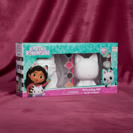Seturi de Jucării - Set de pictură Gabby’s Dollhouse cu 2 figurine din ipsos, pensulă și culori incluse.
