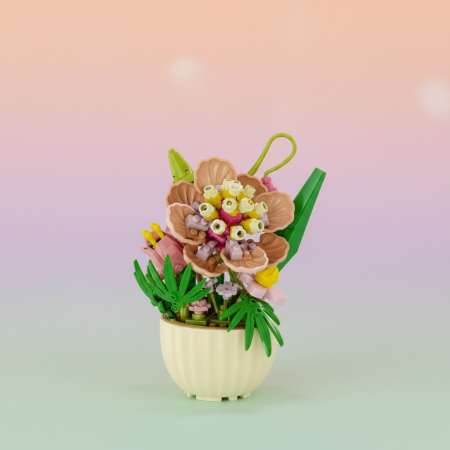 Buchet de flori colorate realizat din blocuri de constructie pentru decor interior.