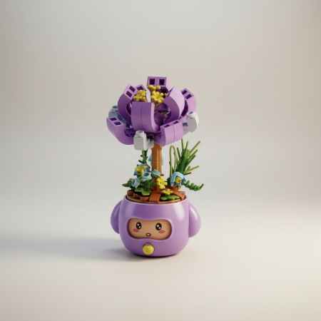 Flori și plante - Aranjament de flori in ghiveci realizat din piese de constructie colorate.