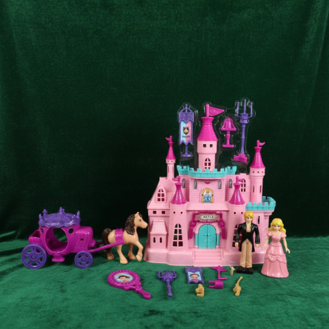 Jucării 3-5 ani - Set jucărie castel de prințese roz cu figurine, trăsură mov și accesorii miniaturale