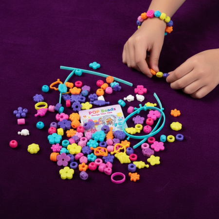 Seturi de Jucării - Set 100 de margele Pop Art colorate cu sistem de conectare fara ata.