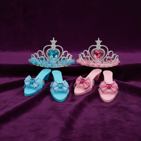 Seturi de Jucării - Set de accesorii printesa format din papuci cu toc roz si diadema cu pietre stralucitoare.
