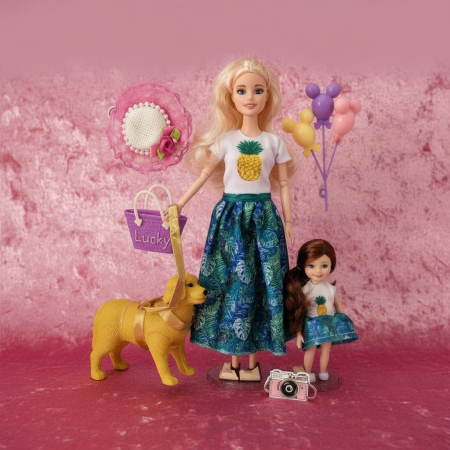 Păpuși - Set papusi familie Sweet Girl Lovely cu papusa adulta fetița si catel Lucky.