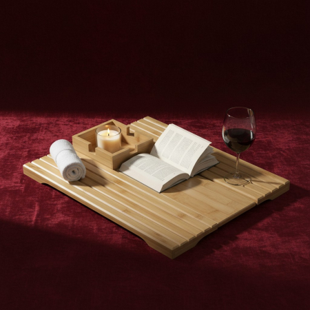 Accesorii pentru Casă - Suport flexibil din bambus pentru brațul canapelei cu slot pentru telefon și spațiu pentru pahar.