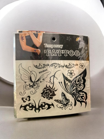 Accesorii pentru copii - Folie cu tatuaje temporare negre cu modele grafice de fluturi pentru copii.