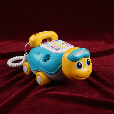 Jucării educative - Telefon interactiv Happy Growth sub forma de broasca testoasa albastra cu lumini si muzica.