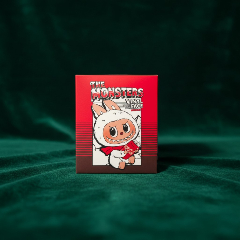 Jucării Misterioase Labubu (Blind Boxes & Collectibles Pop Mart) - Figurină de colecție Labubu The Monsters ediția Coca-Cola cu chip din vinil și corp moale.