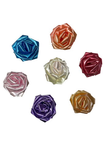 Ambalaje de Cadou - Set de trandafiri decorativi din polipropilenă în diverse culori metalizate (albastru, auriu, roșu, mov) de 6 cm cu adeziv.