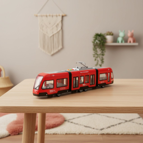 Mașinuțe, trenulețe, avioane - Tren electric de mare viteză de 42 cm, model modern cu lumini LED și funcție de schimbare a direcției Bump & Go.