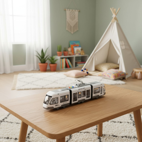 Trenulețe - Tren electric de mare viteză de 42 cm, model modern cu lumini LED și funcție de schimbare a direcției Bump & Go.