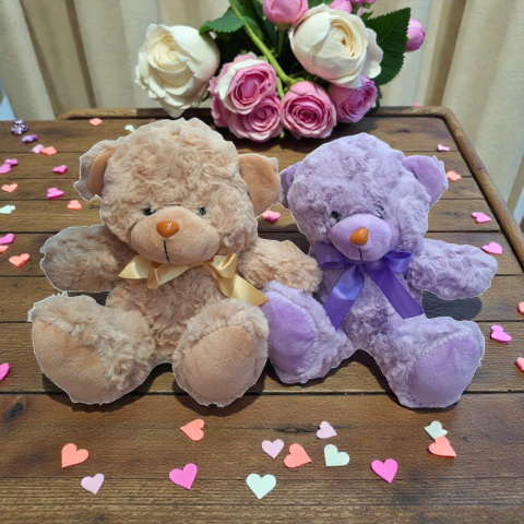 Buchete de Flori din Săpun - Ursuleți de pluș extra pufoși bej și mov pentru decor botez și cristelniță