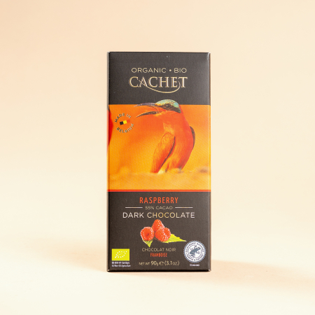 CIOCOLATA & CACAO - Ciocolata neagra organica cu zmeura 57% cacao, Cachet, 90g